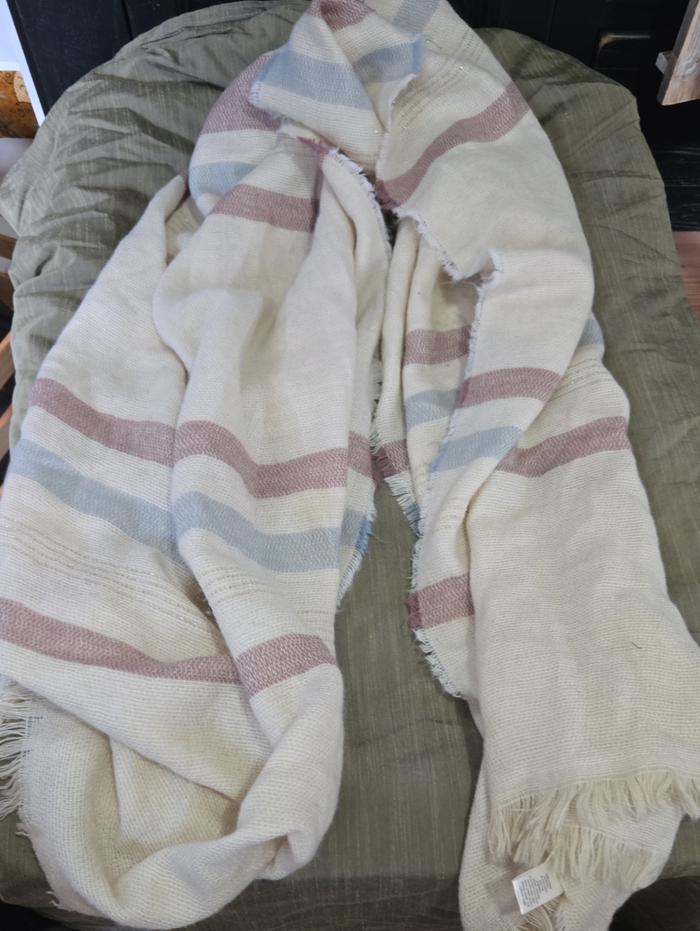 Cato Cream Wrap with Mauve and Light Blue Stripes